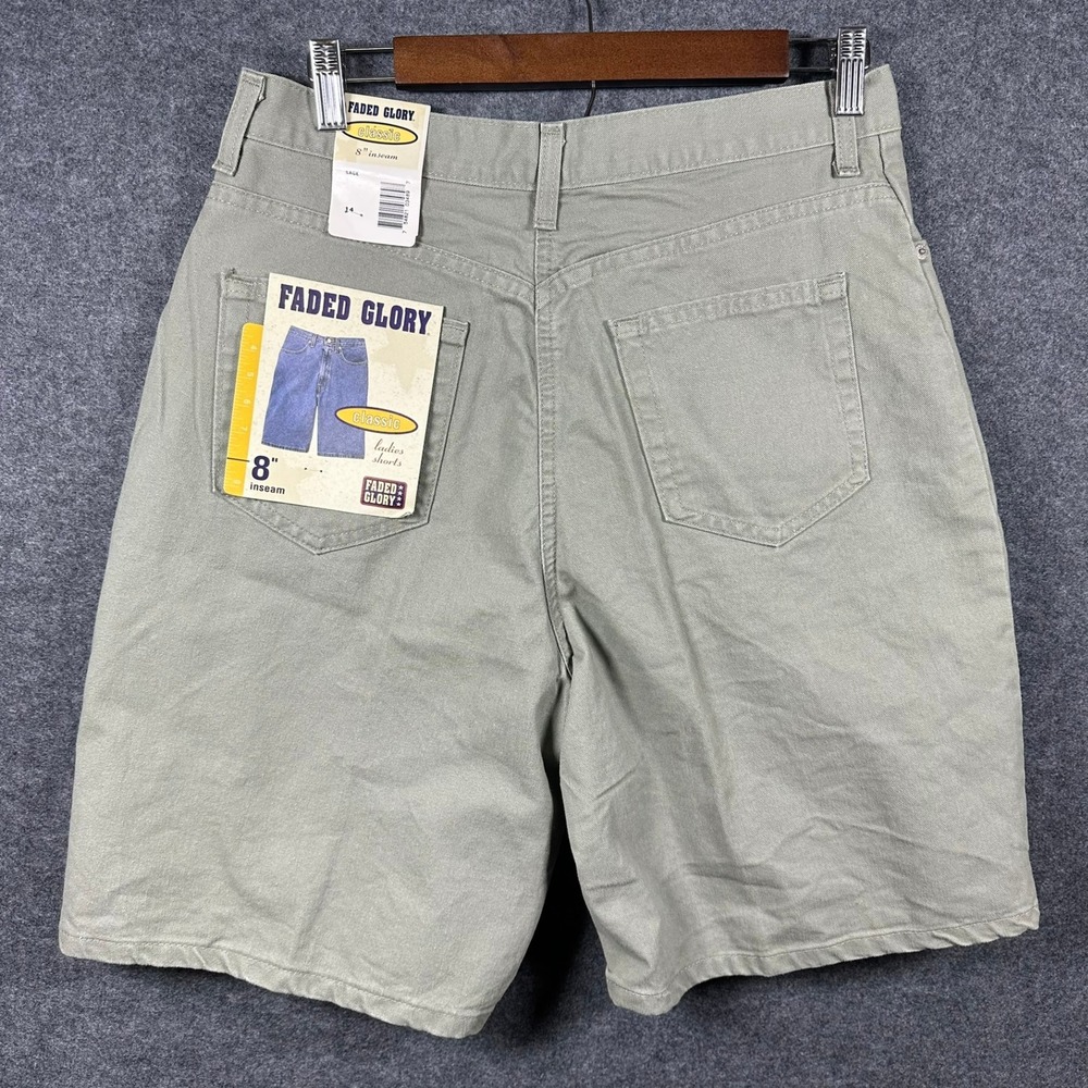 Vintage Faded Glory Sage Green High Waisted Cotton Shorts Womens 14 Made in USA - Picture 3 of 6